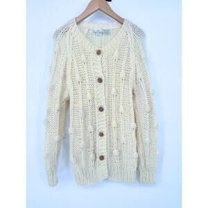 Vintage WYE OAKS Button Cardigan Sweater Womens Medium Chunky Ivory Boho Neutral